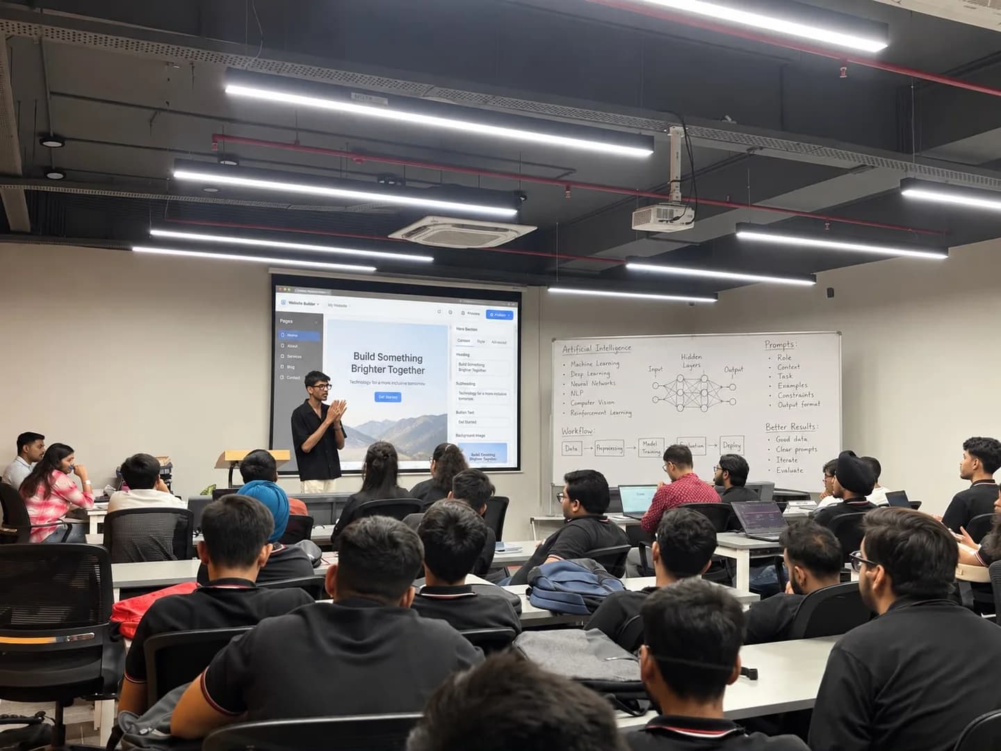 NEXIS Computer Science and AI students learning in a hands-on classroom session